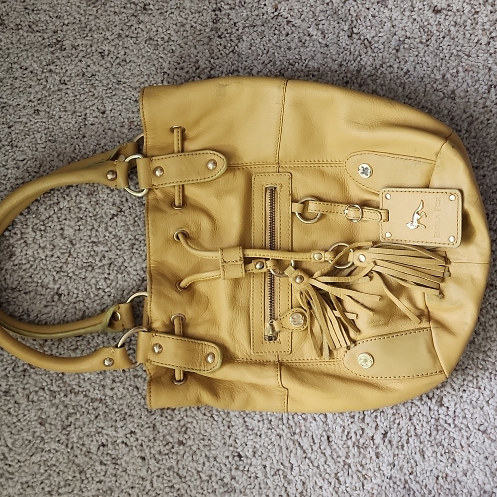 Emma Fox Golden Leather Bucket Large Satchel With Tassels